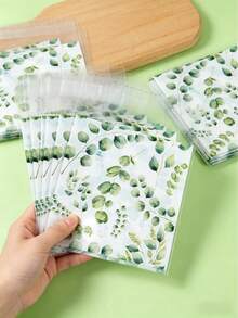50/100pcs Green Leaf Pattern Self-Sealing Candy Gift Bags, Cookie Cellophane Bags, Wedding Favor Bags, Birthday Party/Baby Shower/Holiday Party Decorations, Multipurpose Gift Packaging Supplies, Birthday Wedding Decor, Bridal Shower Favor Bags - Green - View 3