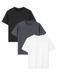 Set de 3 camisetas de manga corta y cuello redondo casuales para hombre, multicolor, para verano - Multicolor - Ver 1