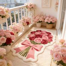 1pc Red Rose Bouquet Decorative Carpet, Decorative Carpet, Bedroom Decor, Small Rug, Carpet, Home Decor, Living Room Carpet, Living Room Small Rug, Bedroom Carpet, Living Room Home Decor, Outdoor Carpet, Washable Carpet, Mother's Day Gift - Multicolor - View 2