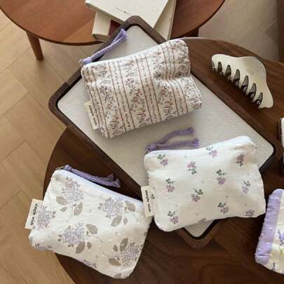 1 chiếc ví nhỏ in họa tiết hoa, ví đựng tiền xu, túi đựng mỹ phẩm, túi đựng đồ trang điểm, túi đựng điện thoại, đồ dùng gia đình dành cho nữ.