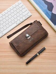 Nueva cartera larga de moda para hombres, embrague con gran capacidad, ranuras para múltiples tarjetas y cierre de cremallera para uso empresarial - Multicolor - Ver 12