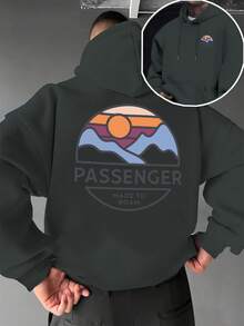 Nueva sudadera con capucha moderna para hombre, casual para uso diario, con cordón ajustable y estampado, estampado de Passenger Clothing, bolsillo frontal tipo canguro, prenda superior para hombre. - Azul eléctrico - Ver 10