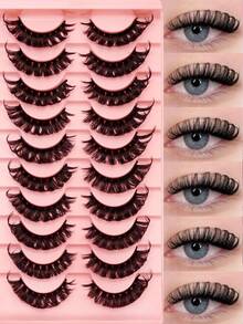 Waloshow 10 Pairs D-Shaped Russian Striped Lashes, Cat Eye Style, Natural Fluffy Faux Mink Eyelashes, Increase Volume And Length, Create Fox Eye Effect - Black - View 1