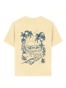 Tween Boy Palm Tree Print T-Shirt, Soft And Comfortable Fabric, Suitable For Boys Outdoor Sports, Casual Wear, Street Style, Campus Style, Fashionable Tween Boys Spring/Summer Casual Versatile Top - Apricot - View 7