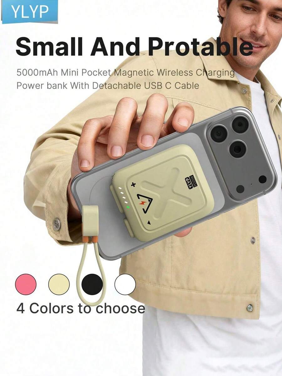 YLYP 5000mAh Ultra-Thin Mini Pocket Magnetic Wireless Power Bank, 22.5W PD Fast Charging, Compatible With IPhone 17/17 Air/16/15/14/13/12 Pro/Pro Max/Plus/Mini