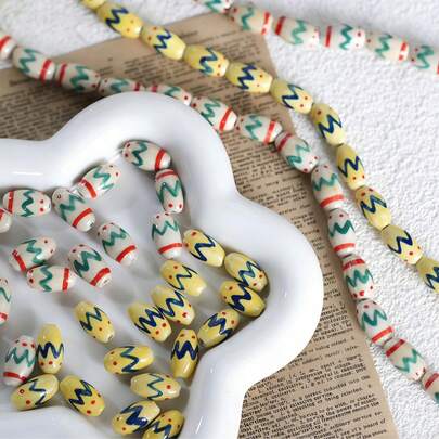 10颗条纹陶瓷珠，DIY饰品配件，适用于手链、项链、手机链、手工工艺品等。