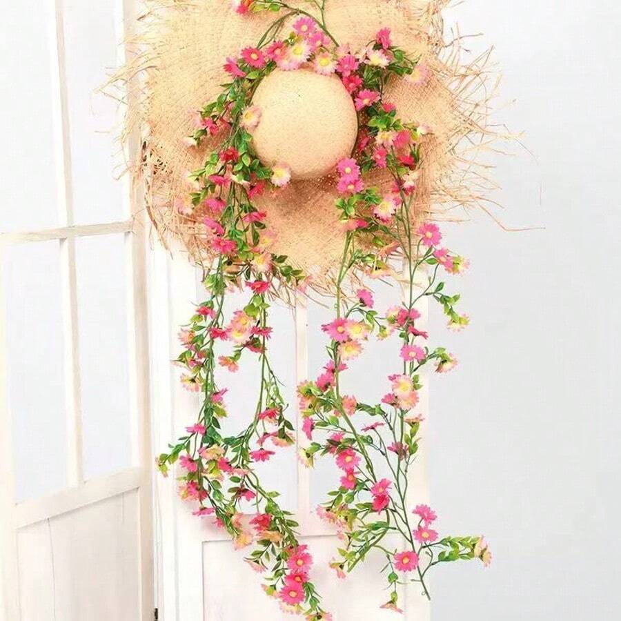 1pc 210cm Daisy Flower Wreath, Spring/Summer Artificial Wildflower Garland Decor, Includes Daisy, Lavender, Vines For Fireplace, Wedding Arch, Entryway, Staircase