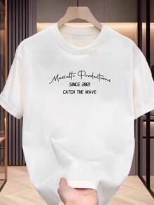 Camiseta con Estampado de Letras de Massuti Productions, Diseñada para Parejas, Perfecta para el Uso Diario, Estilo Juvenil, Hecha de Material Puro, Modelo Básico de Manga Corta - Negro - Ver 4