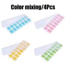 [14-Cavity Tray - Mixed Color (4 Cavities)], 2/4pcs Set, Mold, Tray, Multifunctional Household Chocolate Mold, Easy Release And Stackable 14 Ice Cavities With Detachable Lid, Suitable For Freezing Cocktails, Whiskey, Kitchen Accessories, Summer Cooling Supplies - Multicolor - View 7