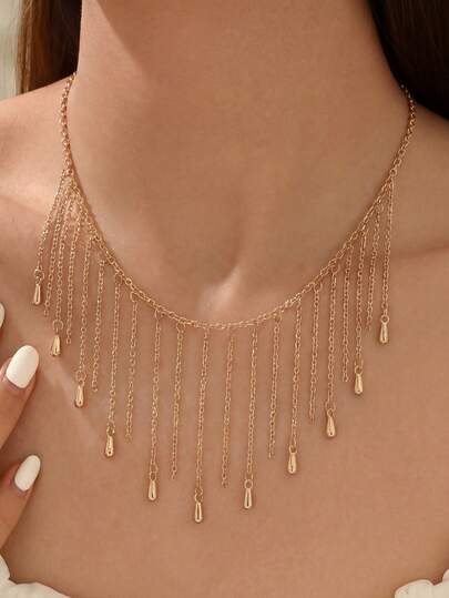 1 chiếc vòng cổ yếm kiểu Bohemian với mặt dây chuyền hình giọt nước tua rua, trang sức nữ độc đáo, đa năng, thích hợp đeo hàng ngày, làm quà tặng, phù hợp cho kỳ nghỉ hè ở bãi biển.
