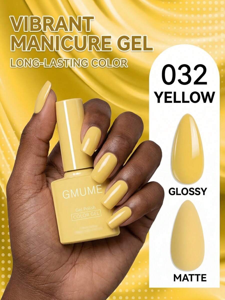 GMUME Sơn móng tay dạng gel màu vàng mù tạt 7.5ml, tông vàng mùa thu hoạch, gel móng tay UV LED dễ tẩy, mỗi chai chứa một màu, chất lượng chuyên nghiệp như ở salon, lâu trôi, bền màu, mang phong cách cổ điển, tự làm móng tại nhà, độ lên màu cao, lớp phủ bóng mượt.