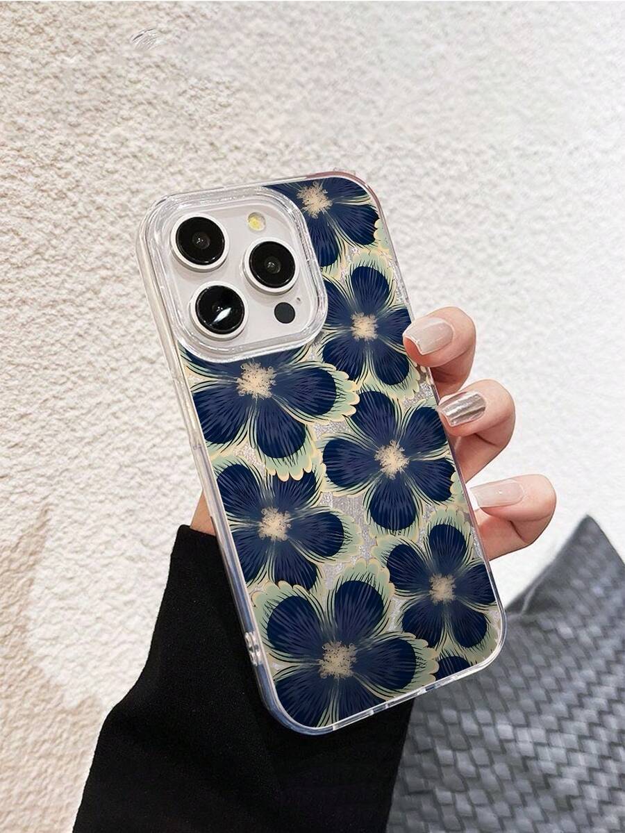 1 chiếc ốp lưng điện thoại Feather Shell IMD họa tiết hoa xanh dương, thiết kế riêng cho iPhone 16 Pro Max, 17/16/15/14 Plus/13/12/11, ốp bảo vệ toàn màn hình. - Nhiều màu - Xem 1