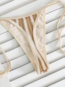 Women's Sexy Minimalist Chic Beach Vacation Travel Date 2-Piece Swimwear Set, Featuring Special Fabric And Gold Starfish Decor, Halter Tie-Up, Spring/Summer New Arrival - Beige - View 6