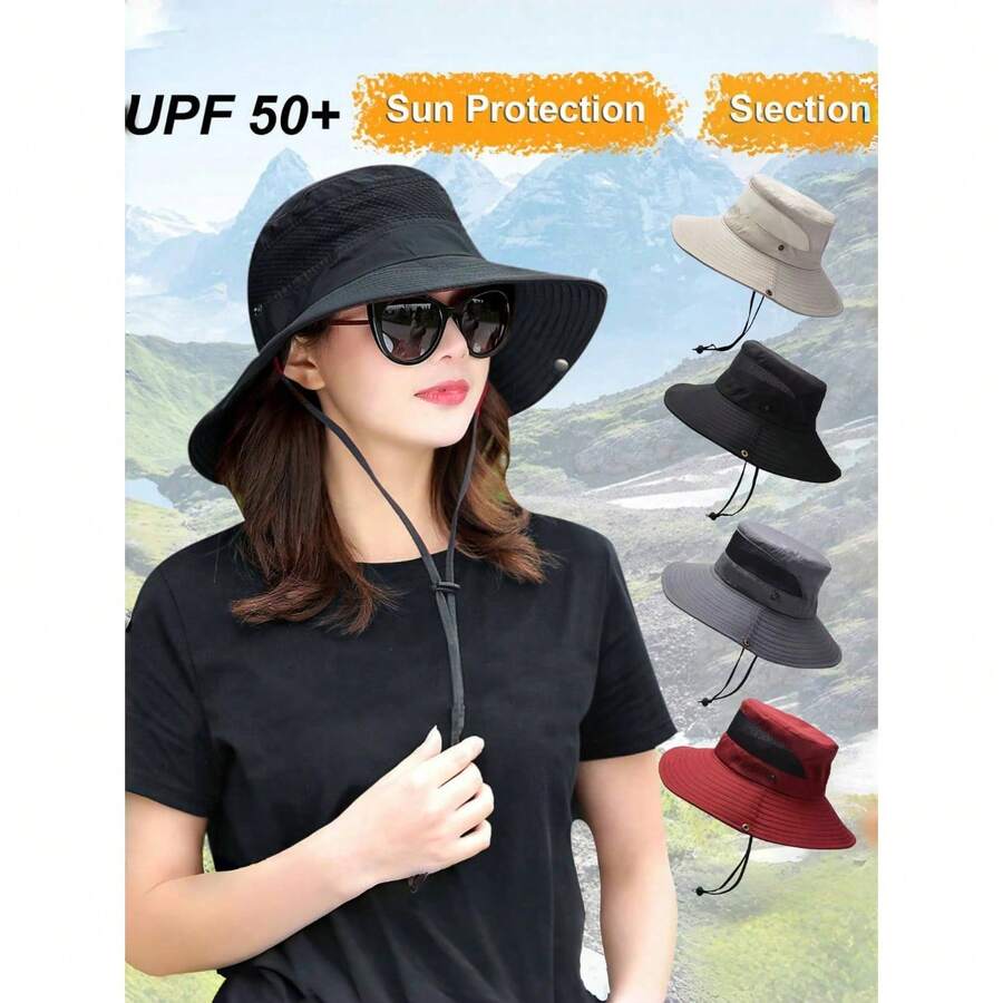1pc Unisex Wide Brim Bucket Hat | Daily Sun Protection Hat - UPF50+ Sun Protection, Adjustable, Windproof & Water-Resistant - 彩色 - 查看 1