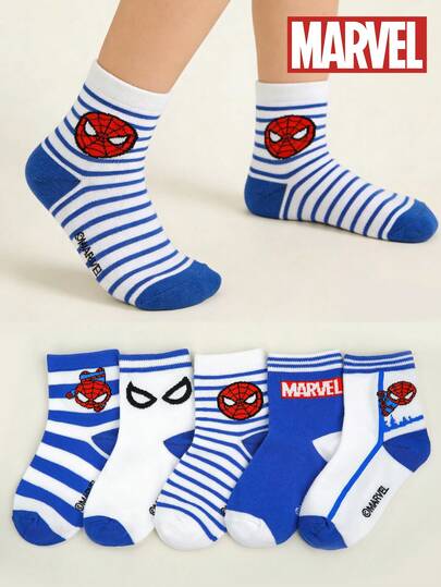  1/5/10 Pairs Marvel Spider-Man Kids Mid-Calf Socks, Avengers Superhero Cartoon Breathable Boys Girls Socks, Spider-Man Children Baby Crew Socks, Breathable Comfortable For Spring Summer Autumn Winter, Korean Socks