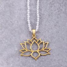 1 Mặt dây chuyền hình hoa sen, dây chuyền ngọc trai và nhung màu xanh bạc hà, dây chuyền xương đòn thiết kế độc đáo. - Vòng cổ hoa sen - Xem 9