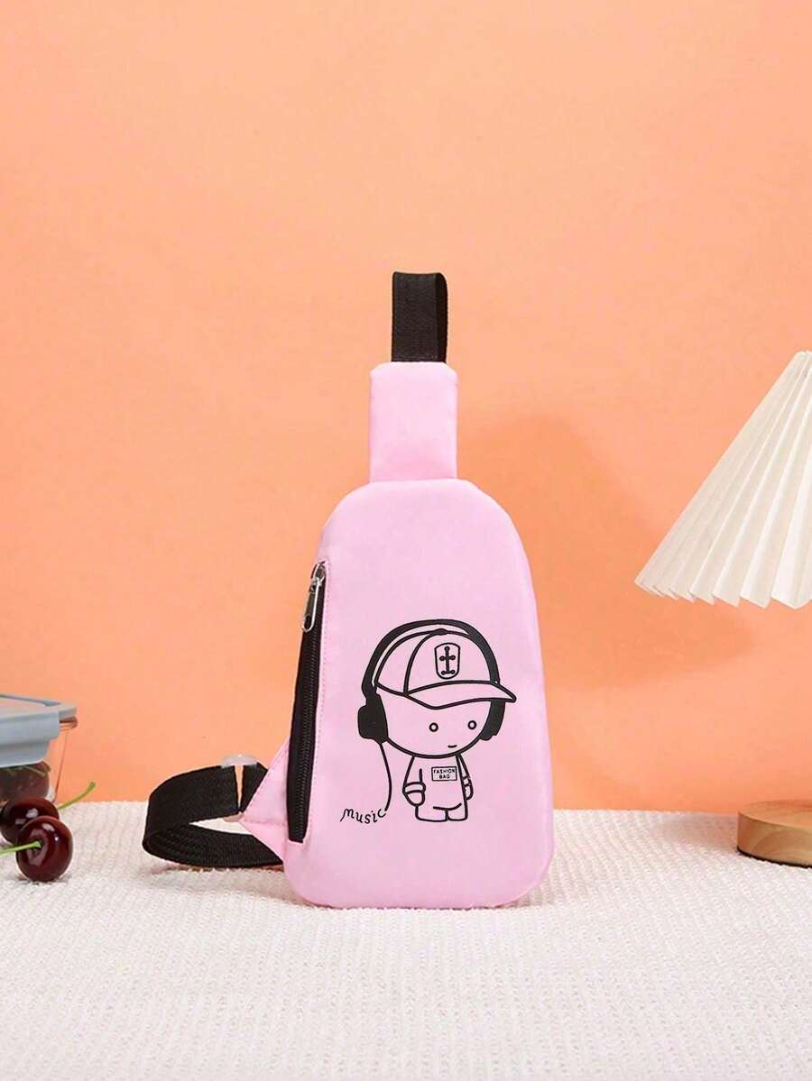 1 chiếc tai nghe nylon có khóa kéo dễ thương, họa tiết bé trai, thích hợp sử dụng hàng ngày. - Hồng - Xem 1