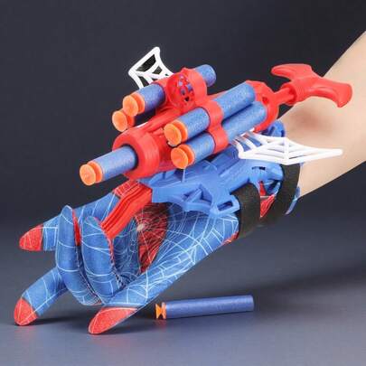 Spider Launcher Toy Set - Spider Web Suction Cup Soft Bullets, Spider Gloves, Superhero Roleplay Props, Worn On Arm For Kids, Family Interactive Game, Boys Girls Holiday Party Gift (Random Accessory Color)