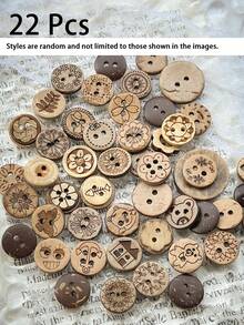 22/45/100pcs Random Pattern Coconut Shell Buttons, Natural Wooden 2-Hole Buttons, Handmade DIY Doll Clothes Sewing Accessories, Vintage Decorative Buttons - Random Pattern Buttons - View 14