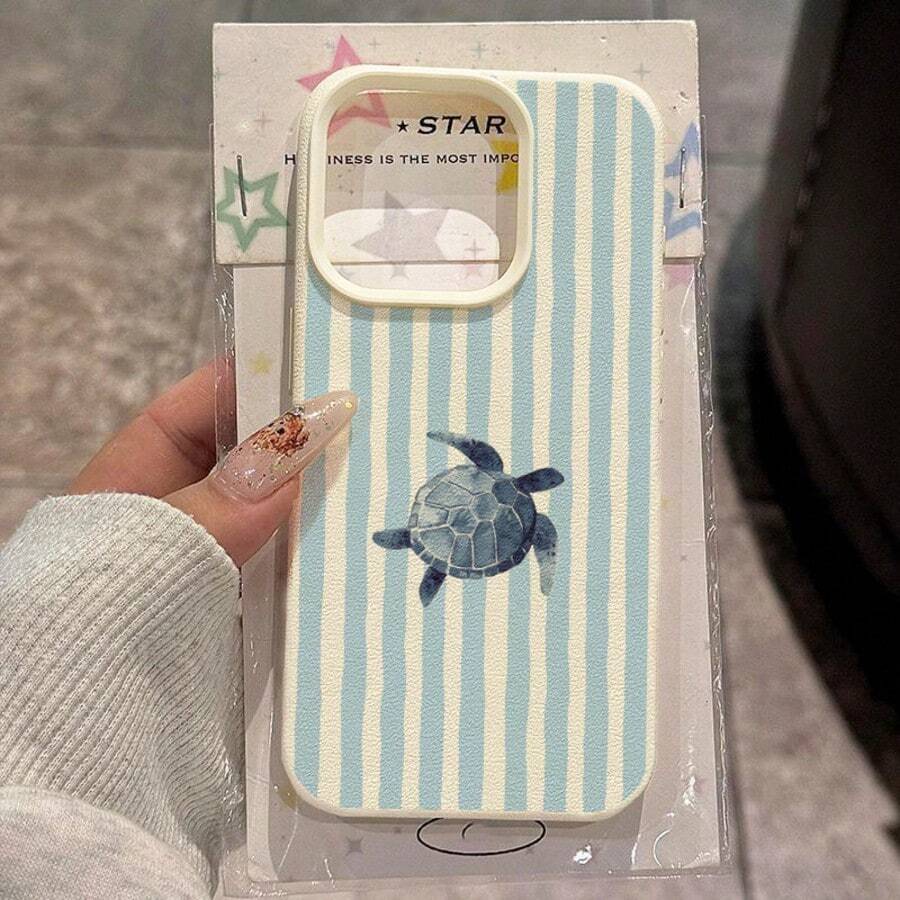 1个TPU材质浅蓝色条纹海龟图案手机壳，兼容 17 Pro Max/17/16 Pro Max/15/13/12/11、S20 FE/A15/S24/A55、Note 11/Note 12/Note 13 Pro，全包防摔软壳保护套 - 白色 - 查看 1