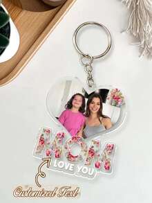 Personalized Mom Photo Keychain, Custom Acrylic Picture Keychain For Mom, Mothers Day Gift From Kid, Heart Photo Keyring,Mom I Love You Gift - Multicolor - View 3