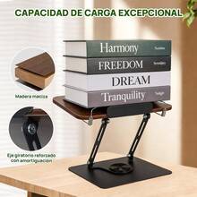 Foldable Reading Book Stand, Adjustable Book And Tablet Stand With 360° Rotating Base, Kitchen Book Holder With Elastic Clips For Music Sheet Pages - A - View 5
