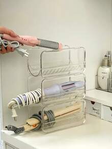 1pc Stackable PET Curling Iron Storage Rack, Hair Styling Tool Organizer - Clear - View 7