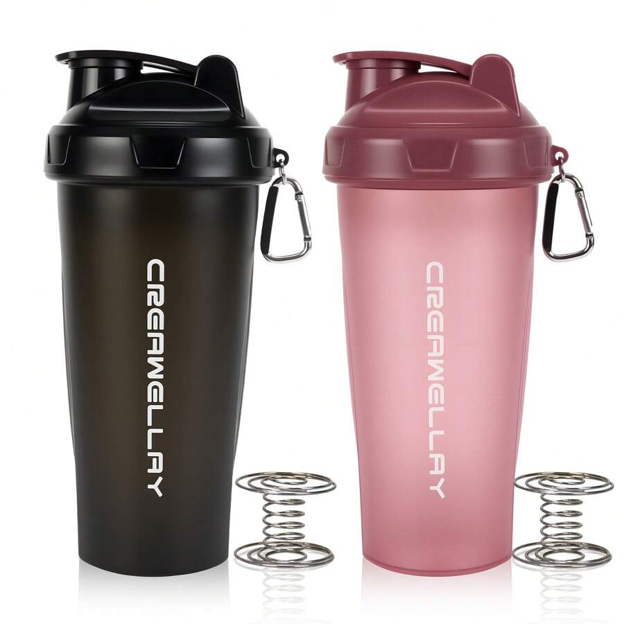 2pcs 24oz/700ml Shaker Bottles For Protein Mixes, Shaker Bottle With Wire Whisk Ball, Protein Shaker Bottle, Shaker Cup, Protein Shaker, Protein Shake Bottle, Bottle Shaker, Dishwasher - Pink/Black - View 1