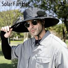 太阳能风扇帽，带通风口，男女通用，双风扇太阳能遮阳帽，USB充电遮阳帽，男士遮阳帽带两个太阳能风扇，宽檐渔夫帽，适合夏季户外露营、海滩等场合，USB和太阳能双供电风扇遮阳帽 - 多色 - 查看 8