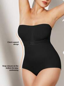 1 pieza Mono sin tirantes sin costuras para mujer talla grande, con tirantes desmontables, efecto estilizante y moldeador, color negro, para verano - Negro - Ver 7
