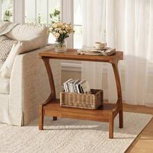 Solid Wood End Table With 2-Tier Storage, Natural Wood Paint Finish Side Table For Living Room, Sofa Side, Or Bedroom, Easy Assembly, Brown - 棕色 - 查看 9
