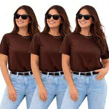 3-Piece T-Shirt Set, 100% Cotton T-Shirts - 鏽棕色 - 查看 1