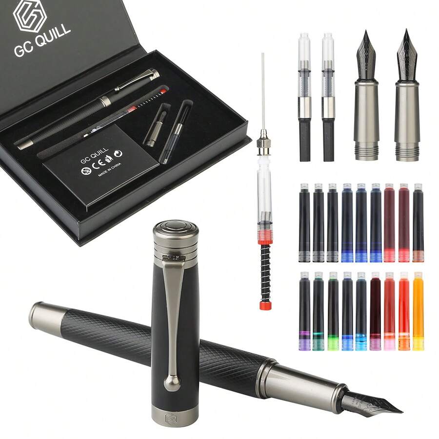 1 set de bolígrafo estilo empresarial - Incluye 2 tamaños diferentes de plumillas y 18 cartuchos de tinta, 1 convertidor de tinta, apropiado para que los principiantes practiquen caligrafía, escritura, escribir cartas, firmas - Juego completo y fácil de aprender