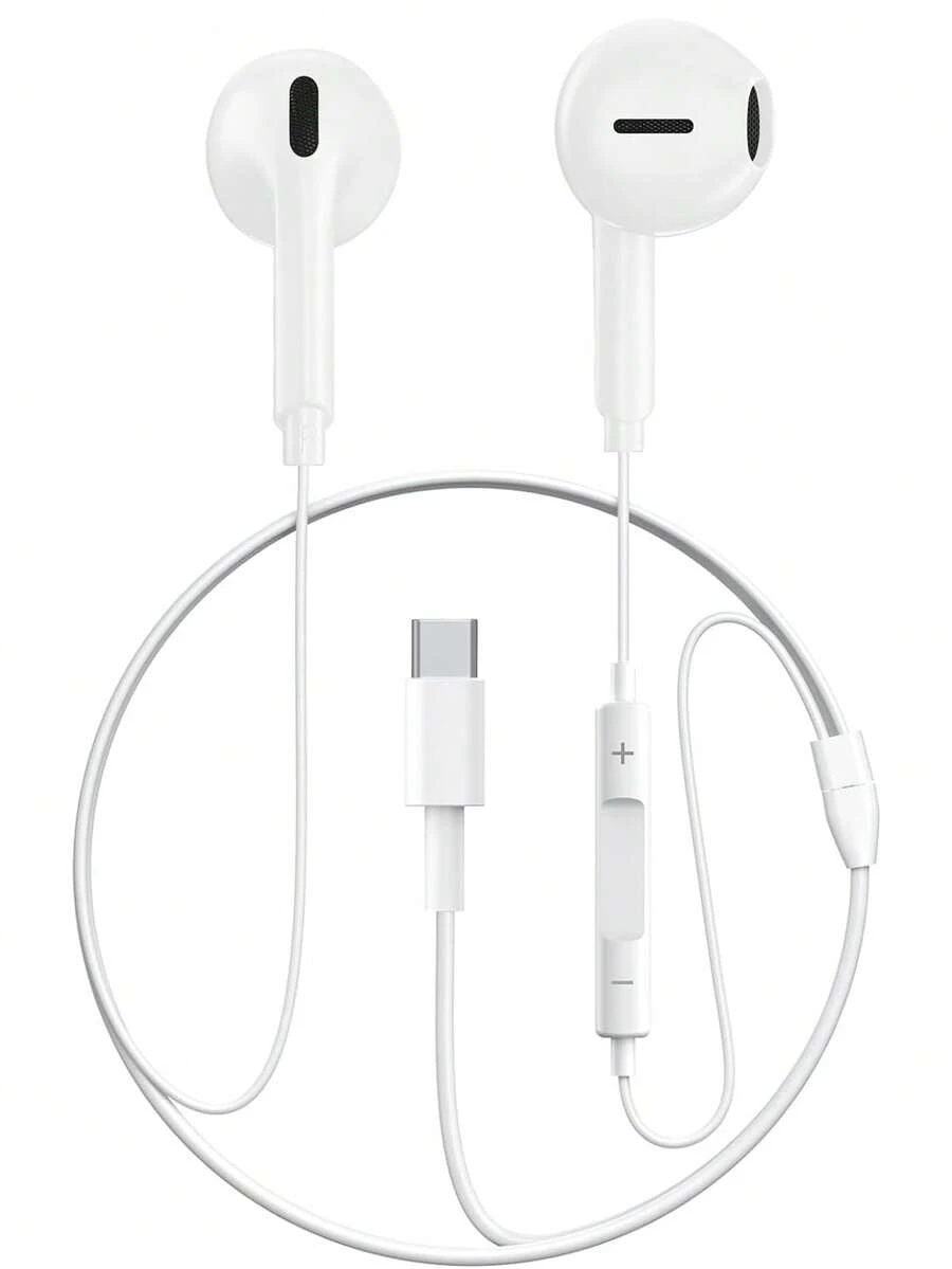 FCV 1入 USB C 耳機,相容 Phone 17/16/15 Pro Max Plus,Type C 耳機附麥克風與遙控耳塞,相容 Phone 17/16/15 Pro、Pad、Galaxy S23/S22/S21/S20/Ultra Note 10/20,120cm 線長 - 查看 1