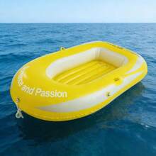 Bote inflable amarillo, bote de pesca inflable grueso para camping y pesca al aire libre, bote flotante inflable portátil, de doble uso como piscina en el mar, flotador de piscina, artículos esenciales de playa - Barco amarillo de un solo barco - Ver 3