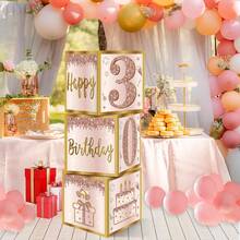 3 piezas de cajas de decoración para cumpleaños número 30 para mujeres, cajas de globos de cumpleaños número 30 en rosa pálido y oro rosa, suministros para fiestas con tema de treinta años - Cajas de decoraciones de cumpleaños 60 - Ver 12
