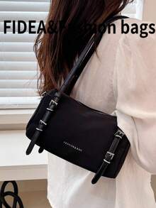 Bolso de hombro de mujer de moda, bolso de mano y bandolera minimalista de unicolor con decoración de hebilla, bolso de alta calidad con diseño único tipo Boston, adecuado para ir al trabajo, compras y uso diario - Negro - Ver 10