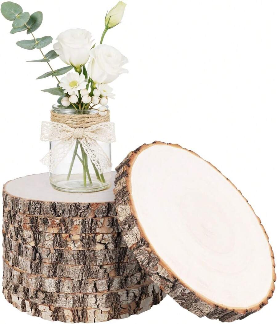 8Pcs Wood Slices For Centerpieces 7-8 Inch, Natural Wood Rounds For Crafts, Large Wood Slabs For Rustic Wedding Decor, Centerpiece Table Decorations And DIY PRO - A - View 1