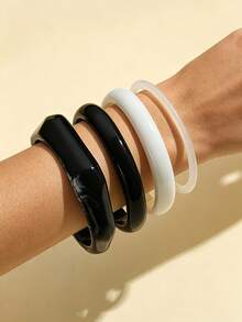 1 chiếc vòng tay nhựa hình tròn cách điệu kiểu Âu Mỹ, thích hợp cho nữ giới đeo hàng ngày. - Nhiều màu - Xem 2