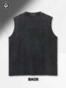 Sleeveless Printed T-Shirt, Y2K Style Street Fashion Men's Washed Vest (230g Pure Cotton), Retro Image Print Of A Man Wearing A Helmet Covered With Spikes And His Face Wrapped With Cloth Strips, American Retro Street Style, Men's Summer Round Neck Sleeveless Casual T-Shirt, Men's Summer Street Clothing. - màu đen - Xem 2
