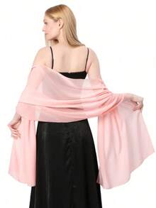 1 件装时尚柔软雪纺围巾披肩晚礼服婚礼披肩新娘围巾女士羊绒黑色披肩 - 彩色 - 查看 20