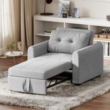 3 In 1 Convertible Single Sofa Bed With Adjustable Backrest, Pull Out Single Sleeper Chair Bed With Pockets For Living Room, Linen Fabric, Light Grey - Gris claro - Individual - Ver 8