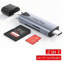 Lector de tarjetas 2 en 1 con interfaz dual Tipo-C + USB 3.0/2.0, lectura simultánea de tarjetas SD/TF, transferencia de alta velocidad de hasta 100MB/s, carcasa de aleación de aluminio, compatible con teléfonos inteligentes, computadoras, tabletas, tarjetas de memoria de cámara, plug and play, duradero y portátil - Ver 2