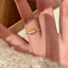 Teardrop Yellow Rhinestone Earrings, Exquisite High-End Design Versatile Women's Midi Ring - Gold - View 5