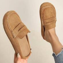Elegant Comfortable Women's Fabric Mule Flats, Slip-On Backless Loafers, Casual Shoes For Office & Daily Wear - Brown - View 3