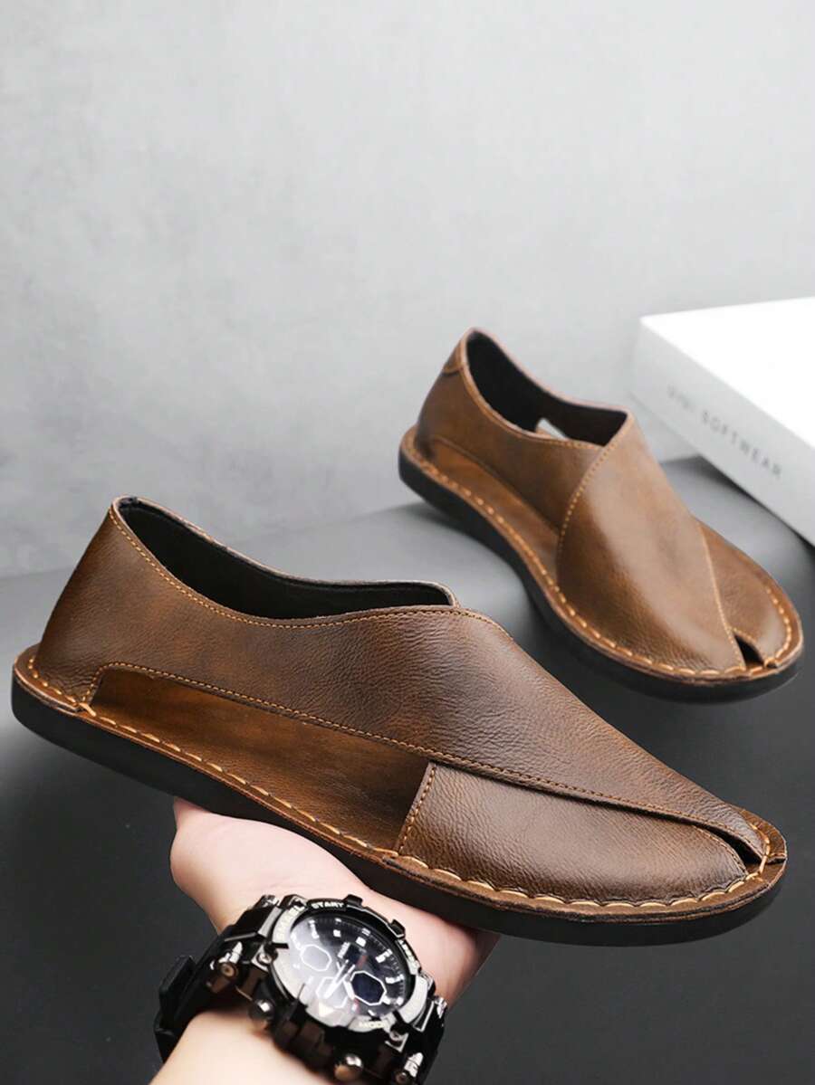 Men's Outdoor Sandals, Plus Size Casual Sports Sandals, Driving Shoes; Handmade Sandals - Brown - View 1