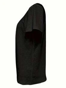 Blusa de manga corta con pliegues en la parte delantera, cuello cuadrado bordado, talla grande, ropa de mujer de primavera/verano, color negro - Negro - Ver 3