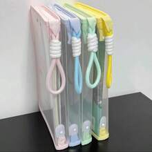 Macaron Color Transparent A4 File Bag, Large Capacity Textbook Zipper Bag, Thick Waterproof Student Handheld Storage Bag With Lanyard, 50pcs/Pack - Style 1 - View 9