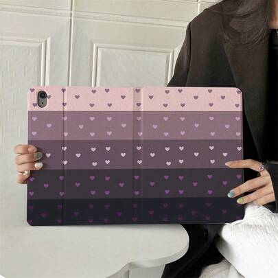 1PC Purple Gradient Heart Stripe Tablet Case, Auto Sleep/Wake Protective Cover, Compatible With IPad Pro 11, Air 11/13 M3, 11 A16, 10th/9th/8th/7th Gen, Air 4/5, 10.9/10.2/9.7 Inch & Galaxy Tab S10/S9/S8 Series, Tab A9+/A8, S10 FE/S9 FE, 11/12.4 Inch