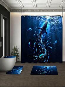 1/3/4 Stücke Tiefsee Leuchtend Blauer Wal & Fluoreszierender Fisch Duschvorhang Set, Geheimnisvoller Ozean Kunst Stil Badezimmer Fenstervorhang, Wasserdicht & langanhaltend Moderne Heim Badezimmer Dekoration Duschvorhang, 72in*72in - Badezimmer Raumteiler Duschvorhang, Inklusive 12 Haken, Badezimmer Set - Inklusive Toilette-Sitz Abdeckung, Badematte und Teppich, Hergestellt aus Polyesterstoff - Waschbar, Geeignet für Heim Badezimmer / Hotel - Blauwal - Übersicht 7